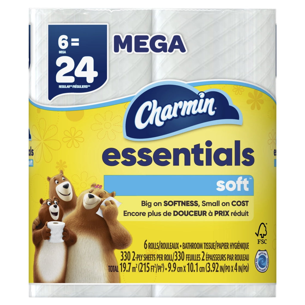 Charmin Essentials Soft Toilet Paper 12 Mega Rolls, 330 Sheets Per Roll