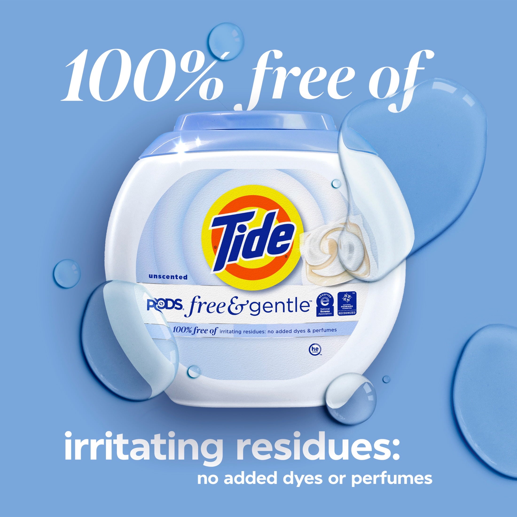 Tide PODS Laundry Detergent Soap Pacs, Free and Gentle, Hypoallergenic, Unscented, 57 Count