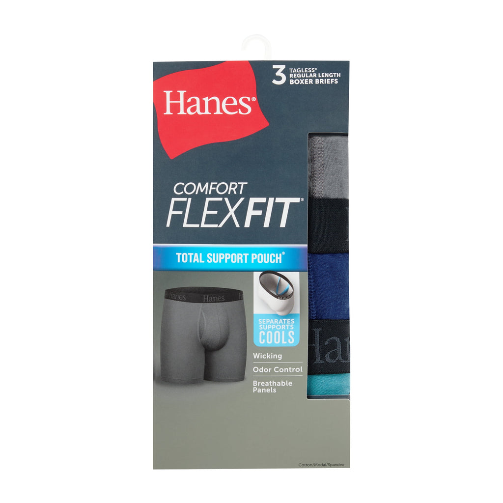 Hanes Mens Underwear Boxer Briefs, 3-Pack, Comfort Flex Fit Total Support Pouch, Moisture Wicking