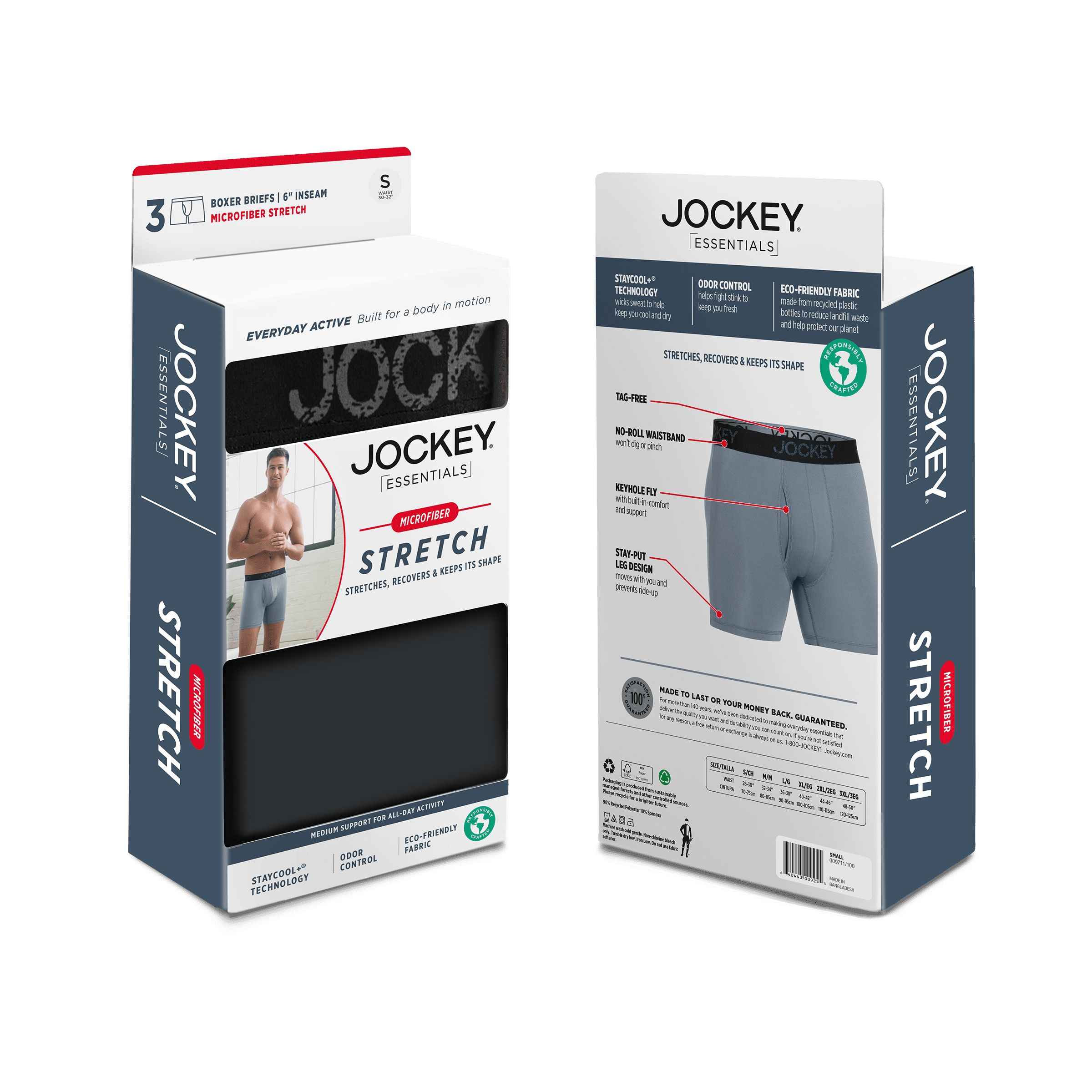 Jockey Essentials Men's Microfiber Boxer Brief Underwear, Black (3 Per Pack)