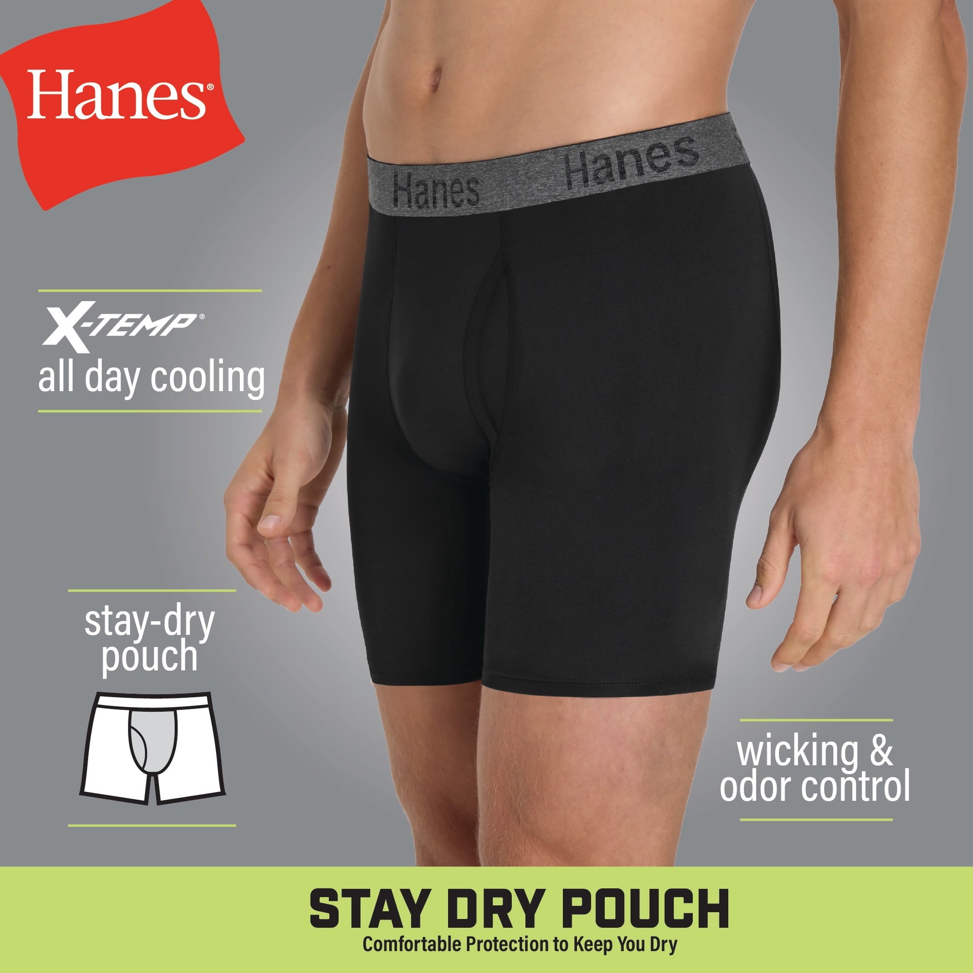 Hanes Men's Boxer Brief Underwear Pack with Stay Dry Pouch, Cotton Stretch, Assorted, 3-Pack