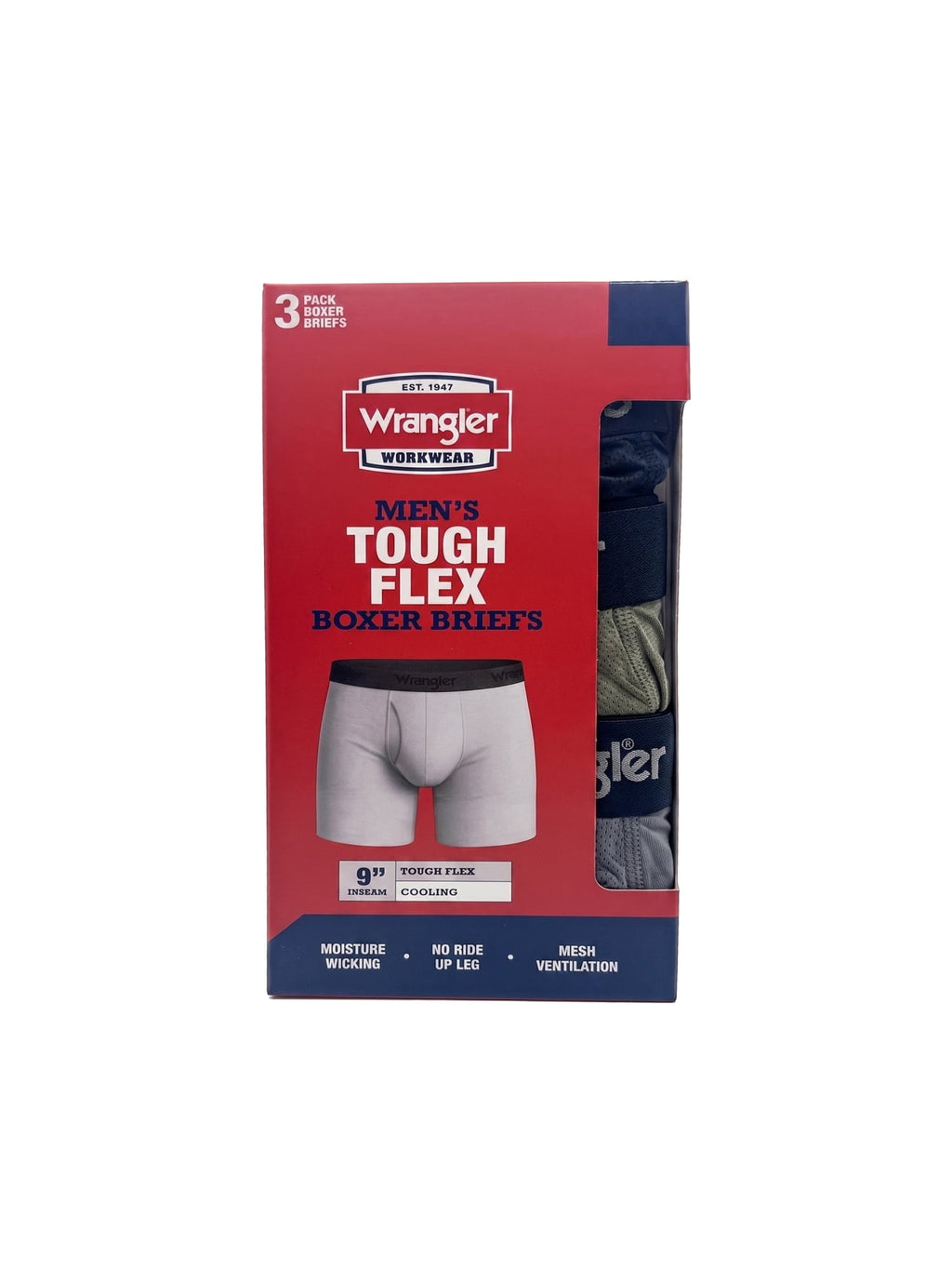 Wrangler Cool Carpenter 9" Boxer Briefs Men's Underwear, Large, Black/Duffle Green/Charcoal, 3-Pack