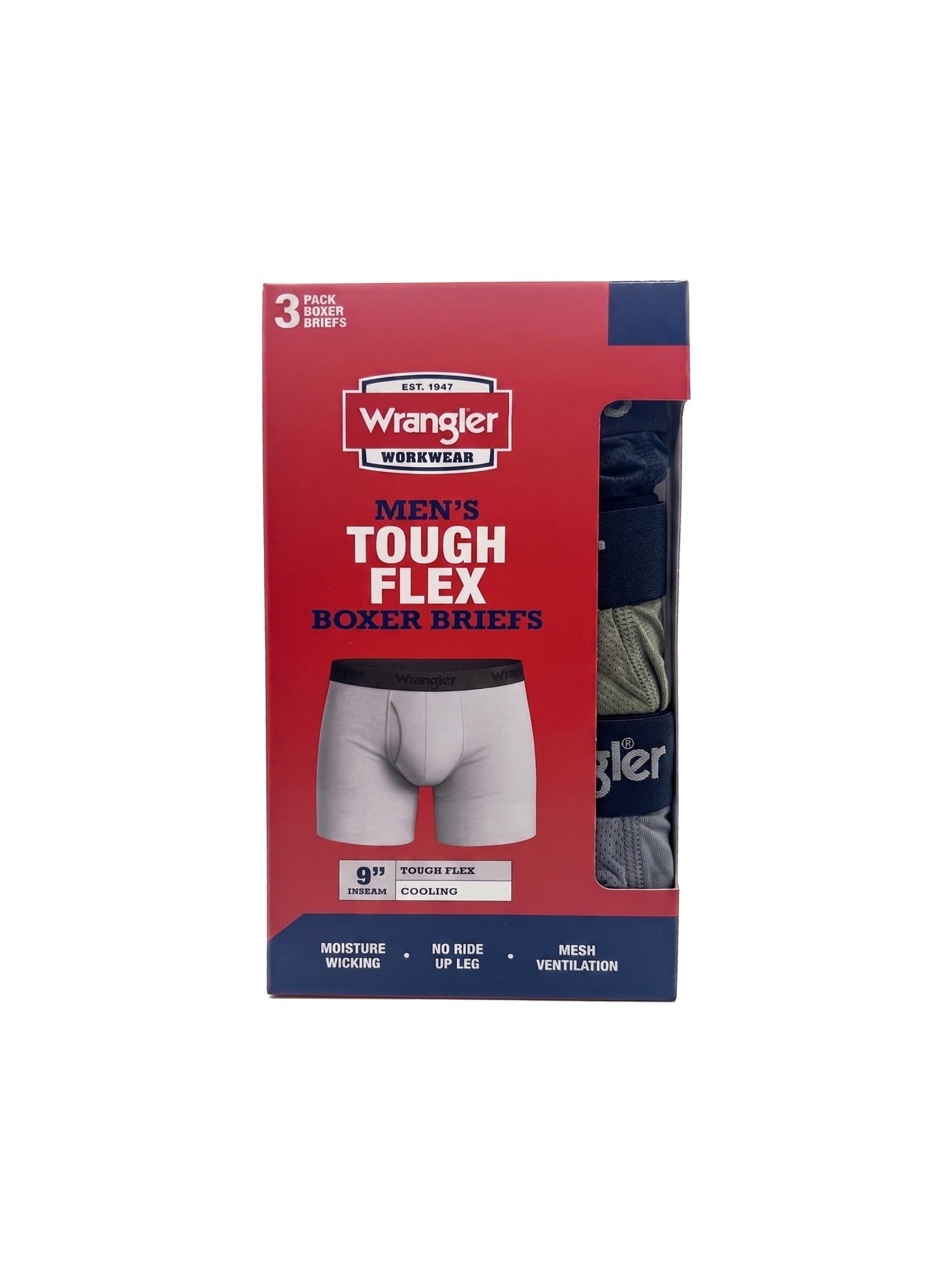 Wrangler Cool Carpenter 9" Boxer Briefs Men's Underwear, Large, Black/Duffle Green/Charcoal, 3-Pack