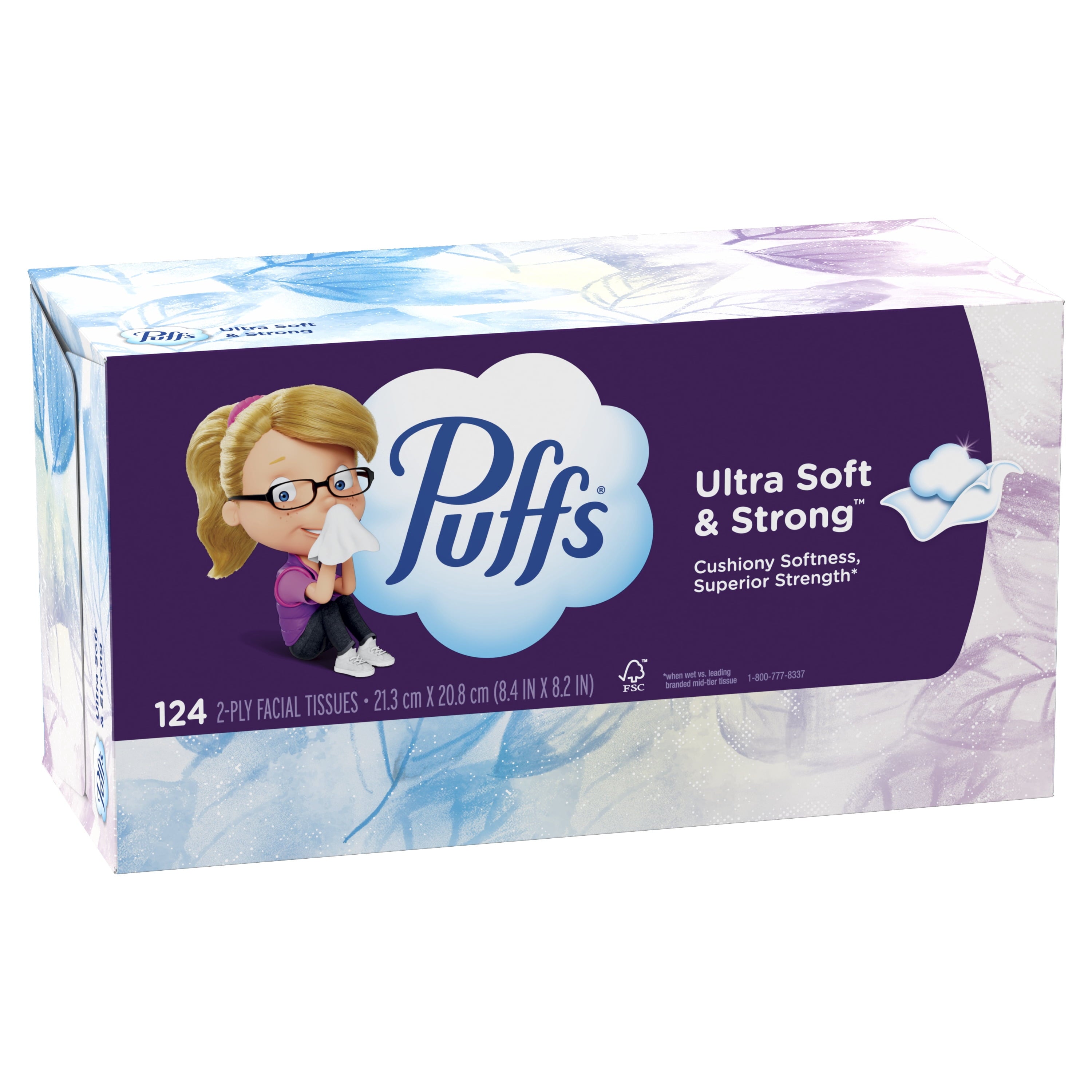 Puffs Ultra Soft Facial Tissues, Back-to-School Exclusive, 4 Rectangle Boxes, 124 Facial Tissues Per Box
