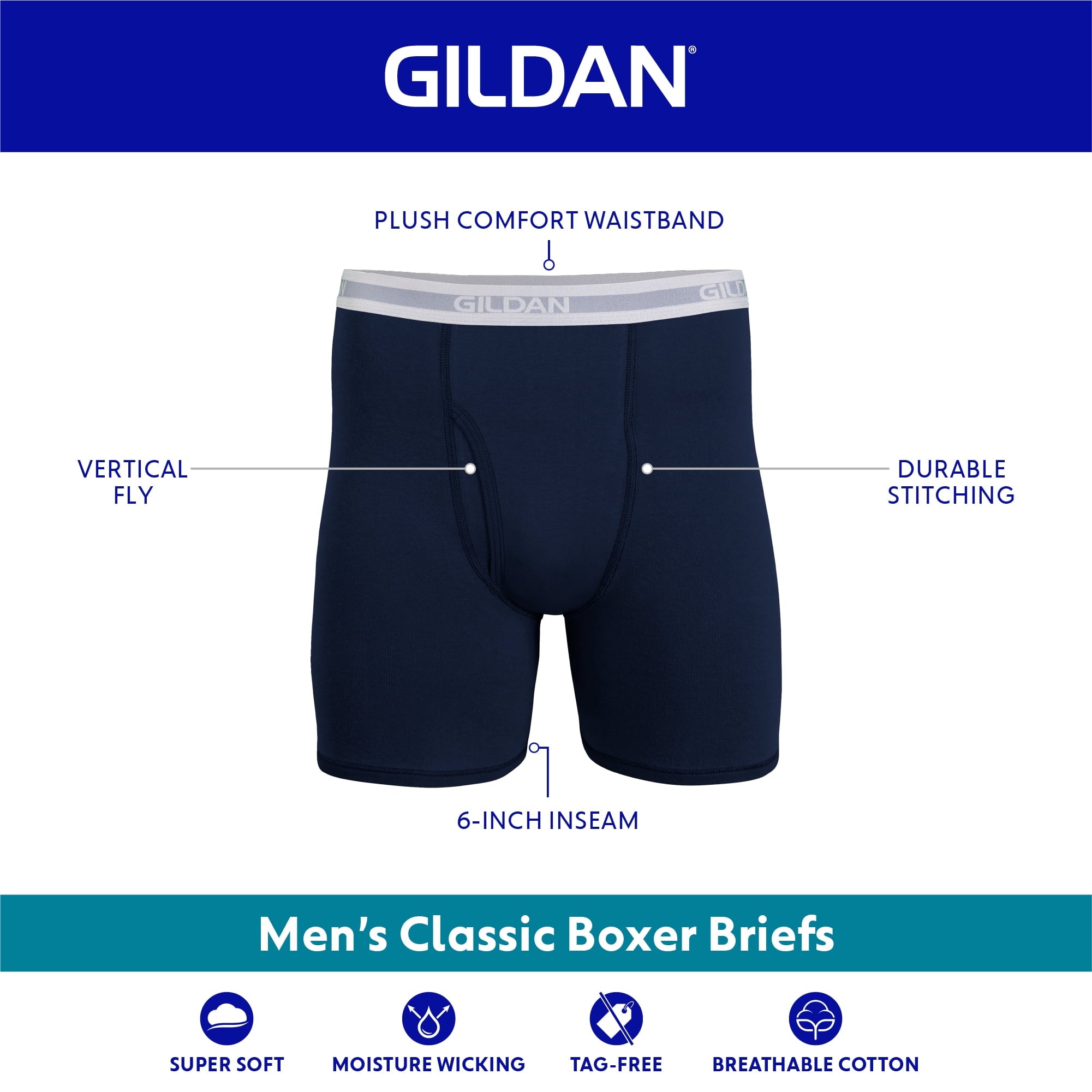 Gildan Men's Underwear Boxer Briefs, Multipack, Black (5-pack, Classic Length), Large