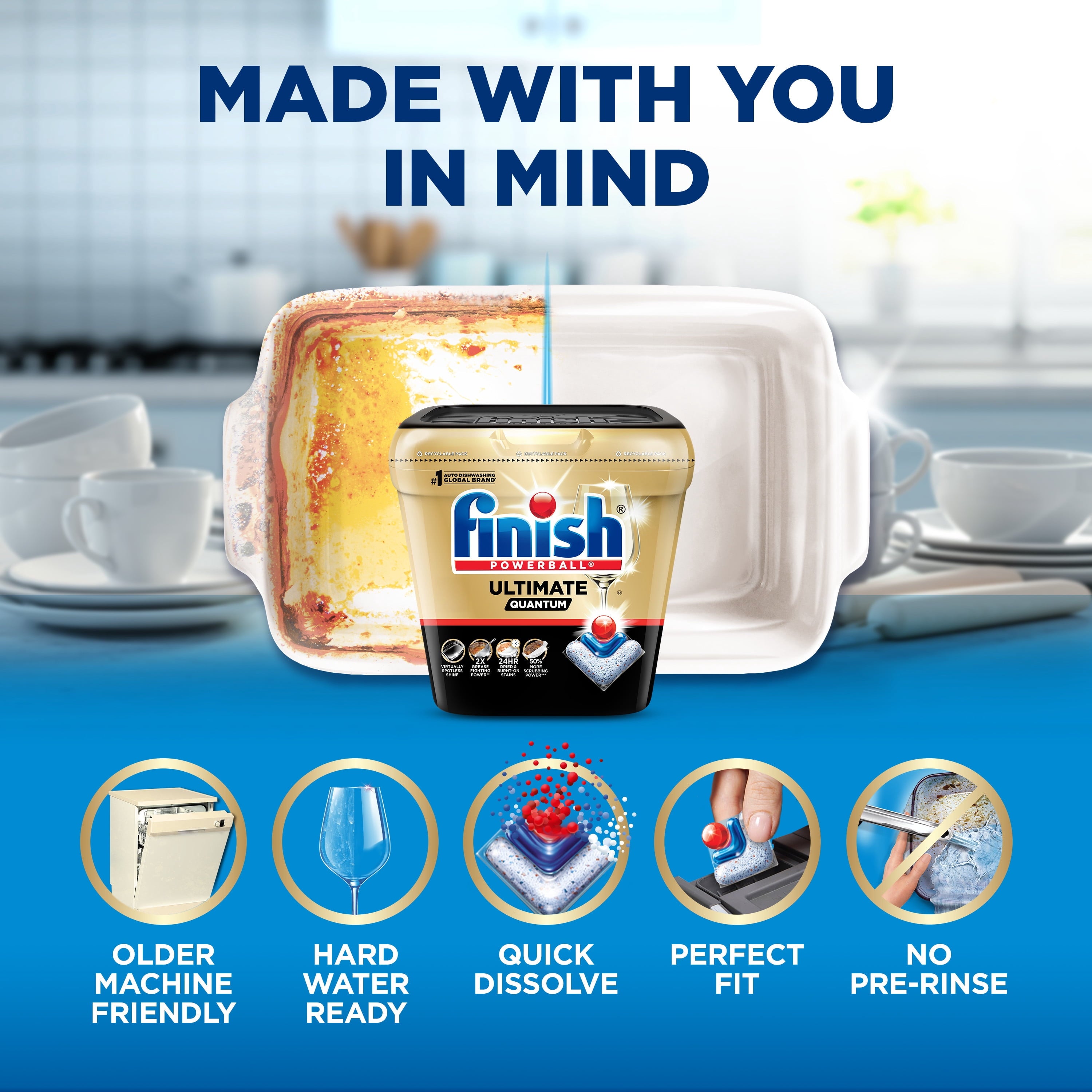 Finish Ultimate Quantum Dishwasher Pods, Dishwasher Detergent Dish Soap, 50% More Cleaning Power, 38 Tabs