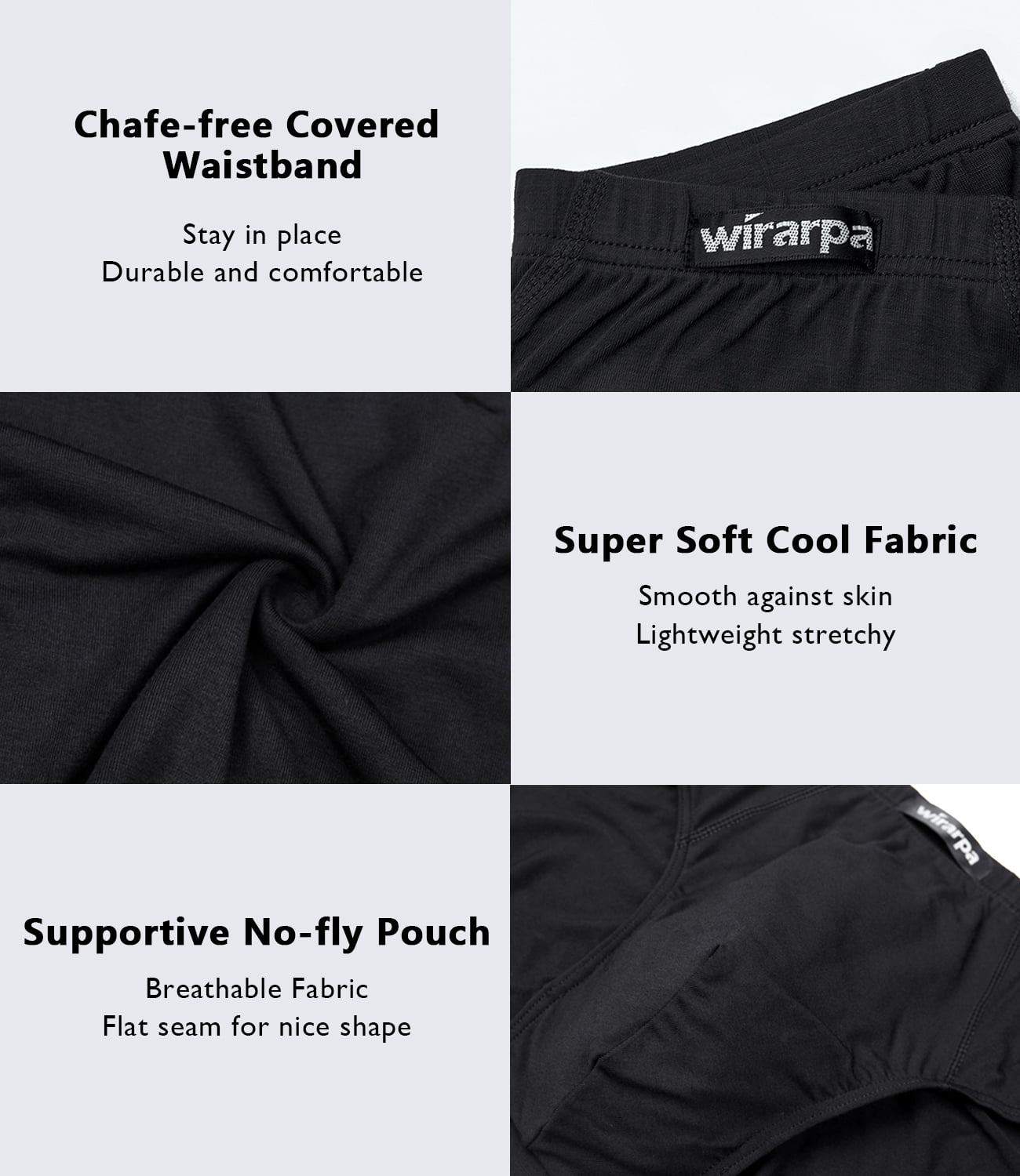 wirarpa Men's Underwear Modal Microfiber Briefs No Fly Underpants 4 Pack Sizes S-3XL