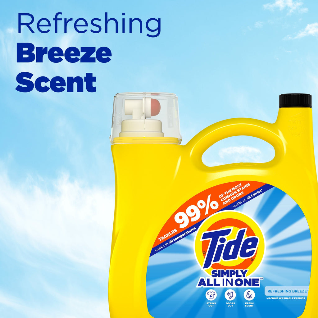 Tide Simply Laundry Detergent Liquid All-In-One, Refreshing Breeze Scent, 117 fl oz, 89 Loads