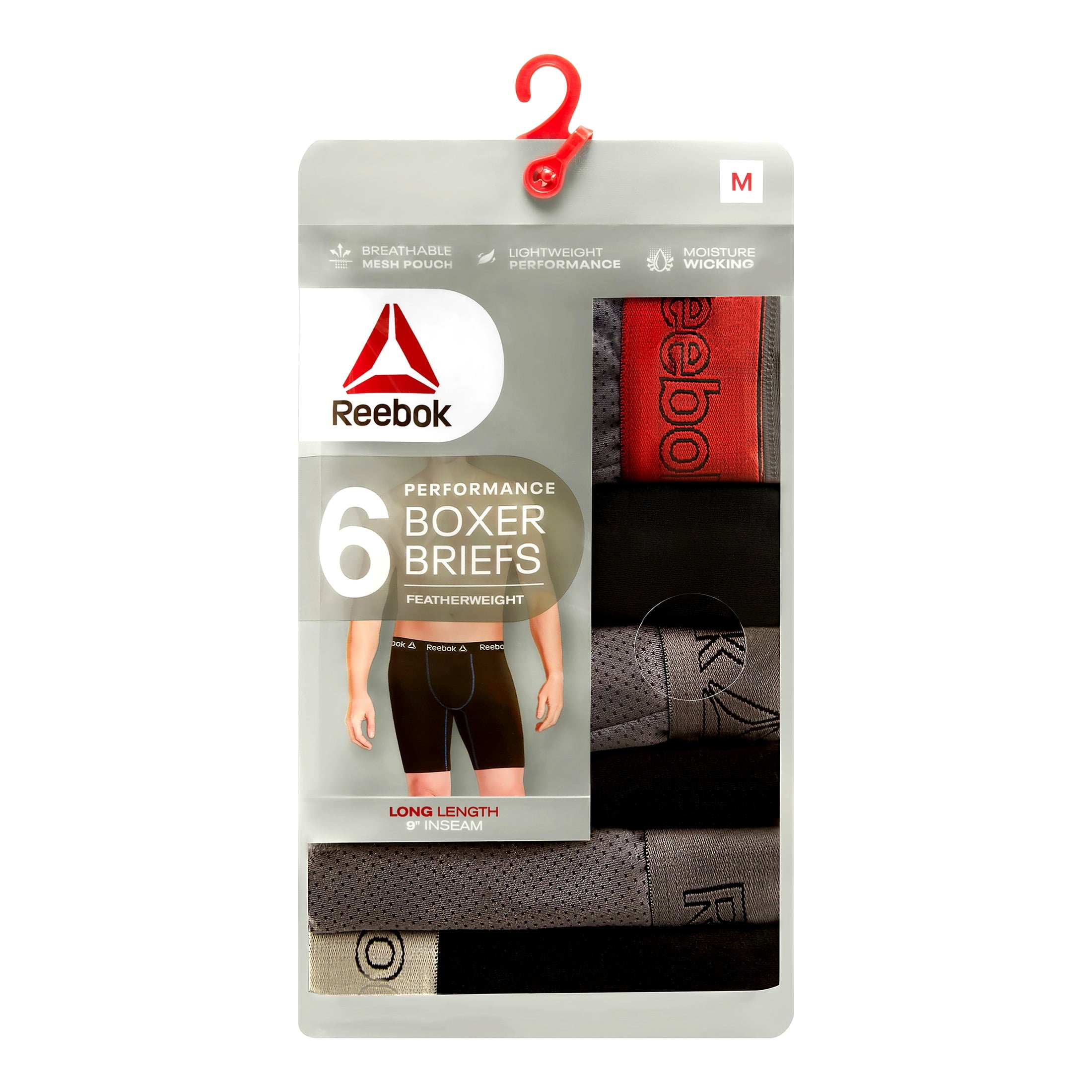 Reebok Men's Featherweight Performance Long Leg Boxer Briefs, 6 Pack