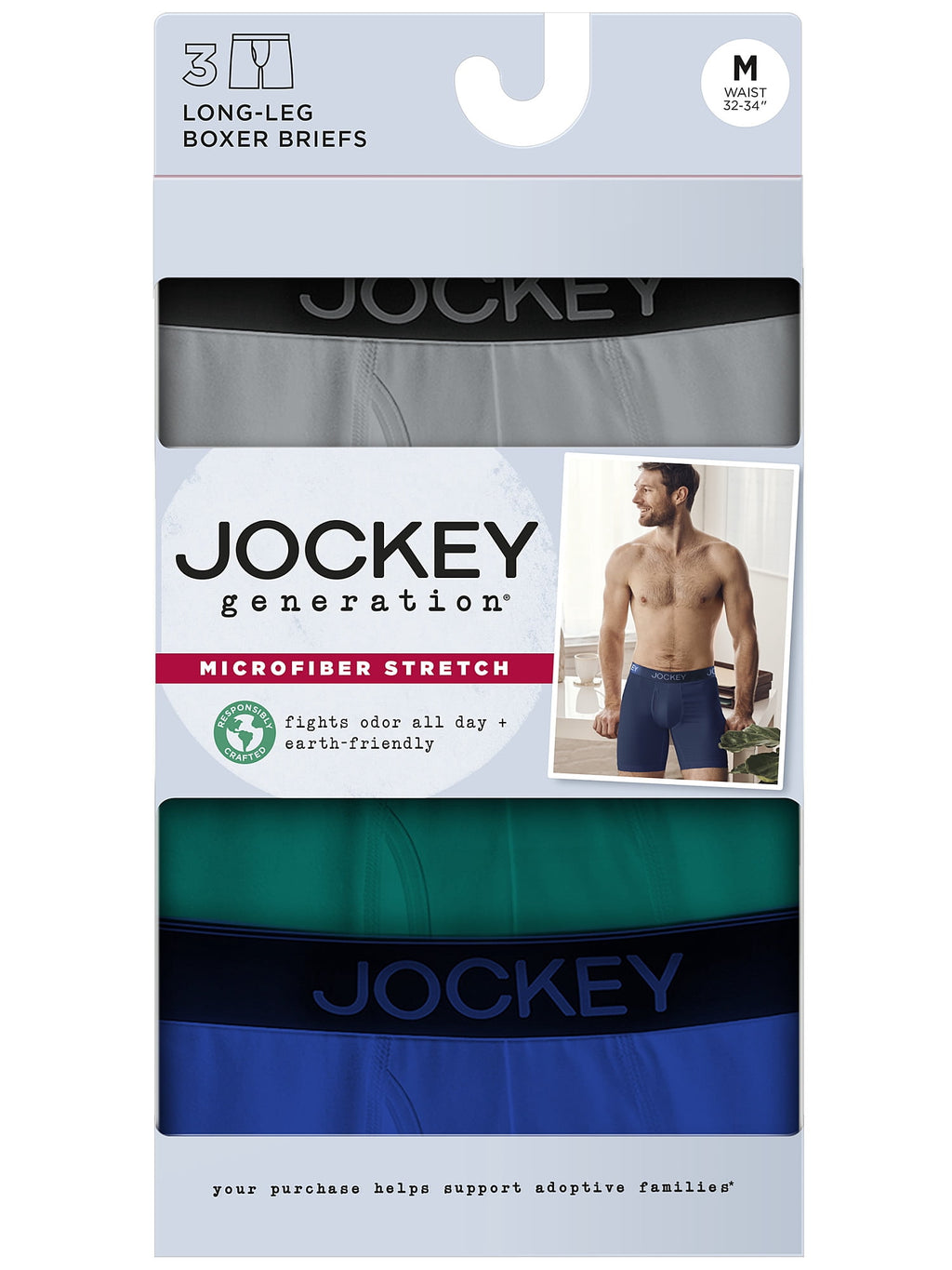 Jockey Generation Men's Microfiber Stretch Long Leg Boxer Briefs 3pk