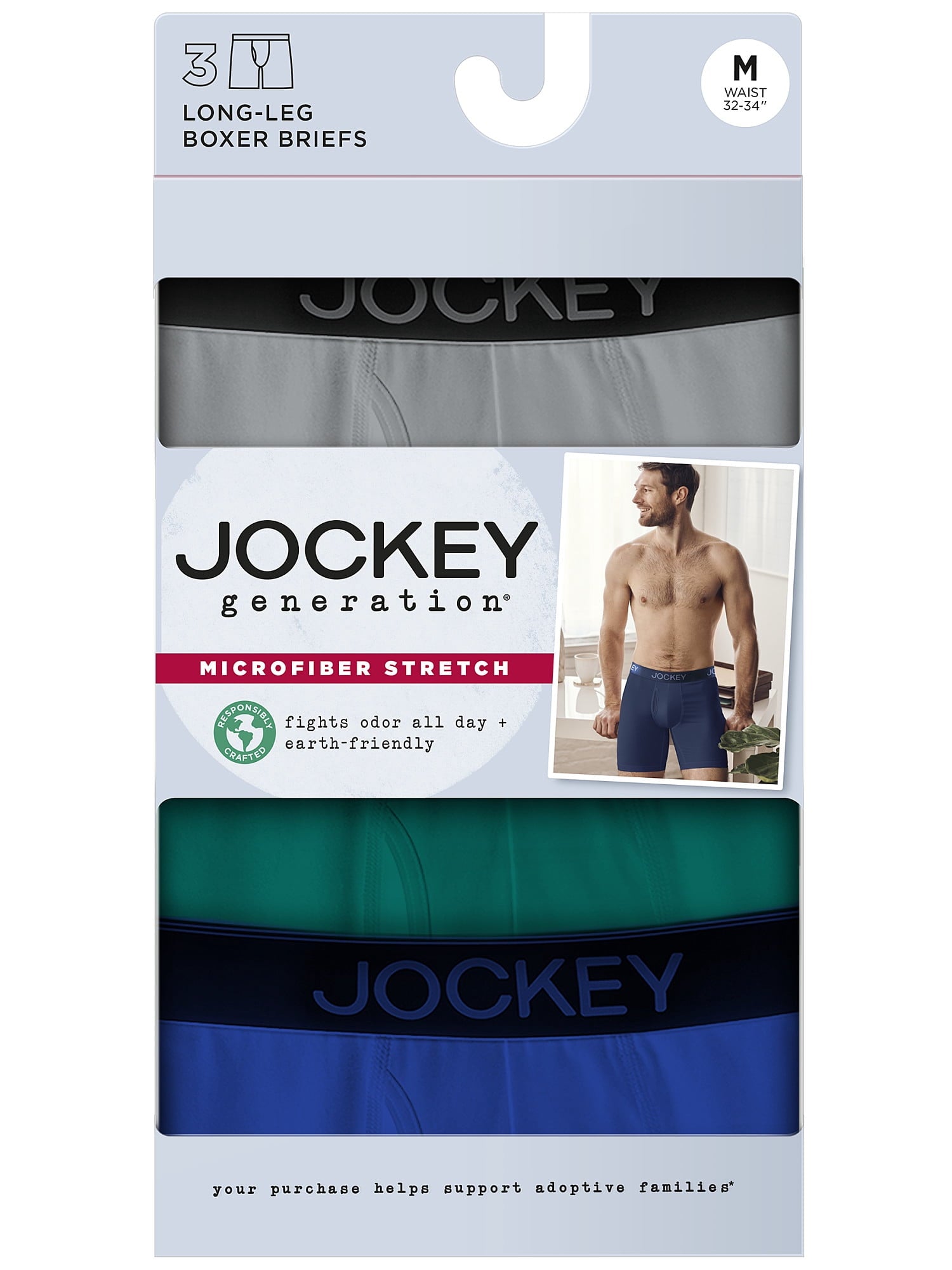 Jockey Generation Men's Microfiber Stretch Long Leg Boxer Briefs 3pk