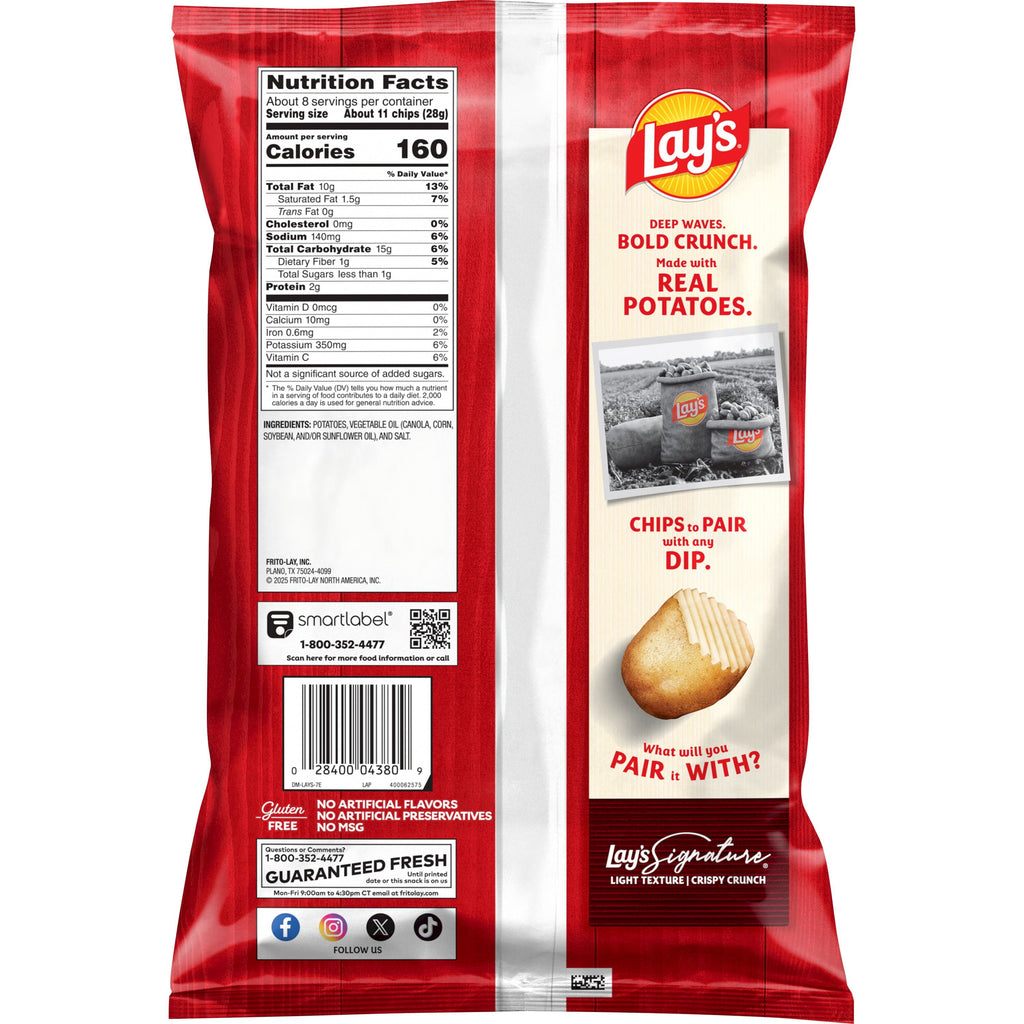 Lay's Wavy Potato Chips, Original Flavor, 7.75 oz Bag