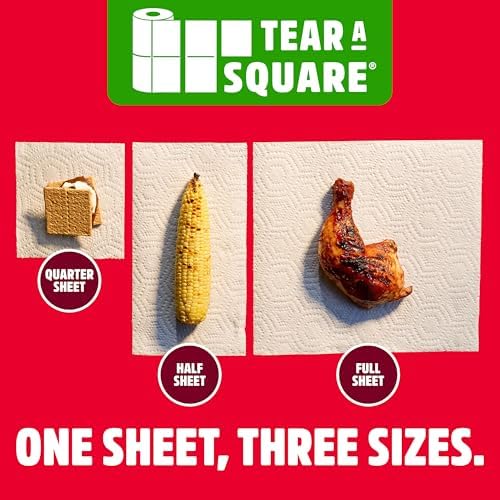Brawny Tear-A-Square 3-Ply Paper Towels, 6 Double Rolls = 12 Regular Rolls, Strong, Absorbent, and Durable with 3 Sheet Sizes (Quarter, Half, Full)