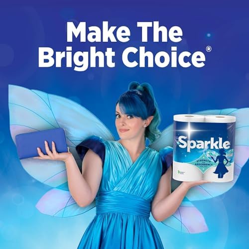 Sparkle Tear-A-Square Paper Towels, 2 Double Rolls (220 Sheets Total) - Strong 2-Ply Towels for Kitchen Cleanup and Everyday Messes