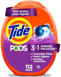 Tide PODS laundry detergent pacs, 3-in-1 Stain Remover, Odor Fighter, Color Protector, 112 Count, HE compatible, Spring Meadow Scent