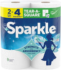 Sparkle Tear-A-Square Paper Towels, 2 Double Rolls (220 Sheets Total) - Strong 2-Ply Towels for Kitchen Cleanup and Everyday Messes