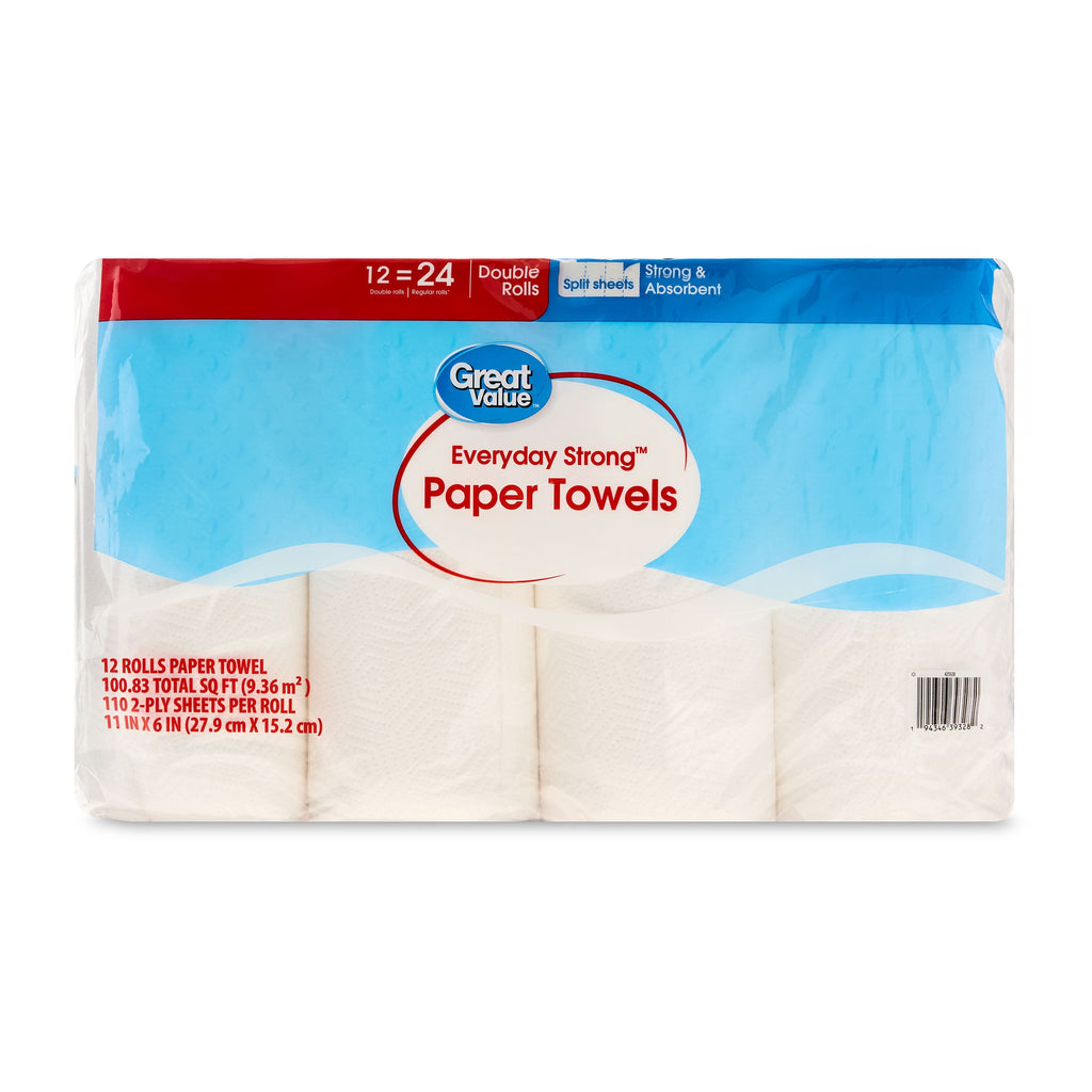 Great Value Everyday Strong Paper Towels, 2 Double Rolls