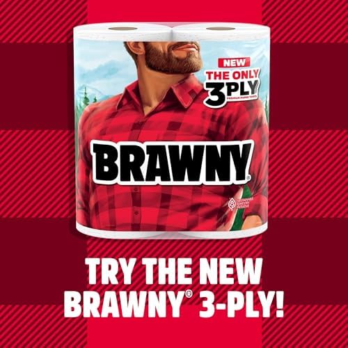 Brawny Tear-A-Square Paper Towels, 6 Double Rolls = 12 Regular Rolls, 3 Sheet Sizes (Quarter, Half, Full), Strength for All Messes, Cleanups, and Meal Prep
