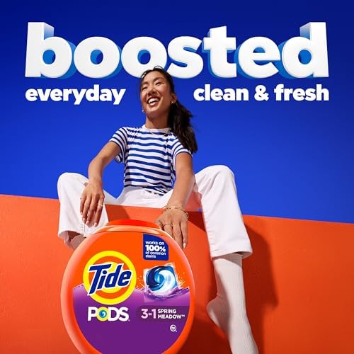 Tide PODS laundry detergent pacs, 3-in-1 Stain Remover, Odor Fighter, Color Protector, 112 Count, HE compatible, Spring Meadow Scent