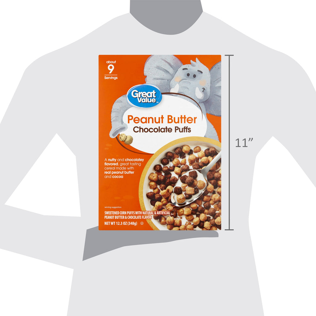 (10 pack) Great Value Peanut Butter Chocolate Puffs Cereal, 12.3 oz