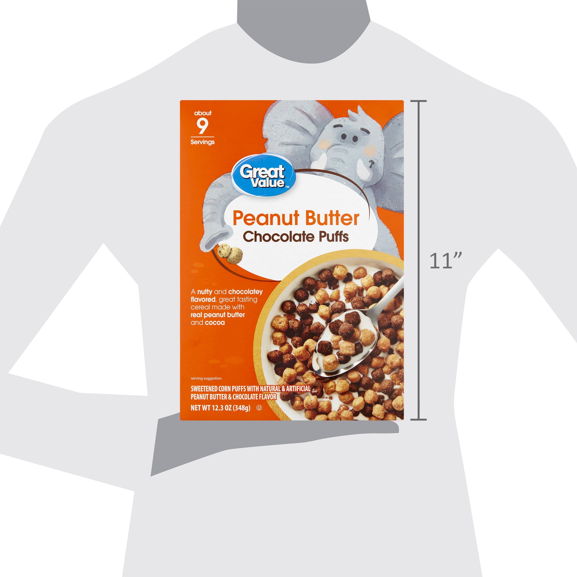 (10 pack) Great Value Peanut Butter Chocolate Puffs Cereal, 12.3 oz