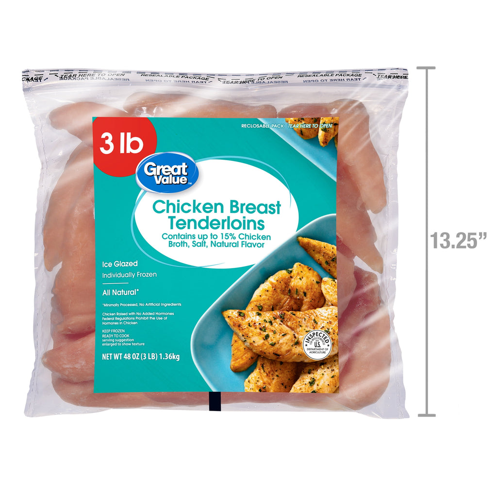 Great Value All Natural Chicken Breast Tenderloins, 3 lb (Frozen)