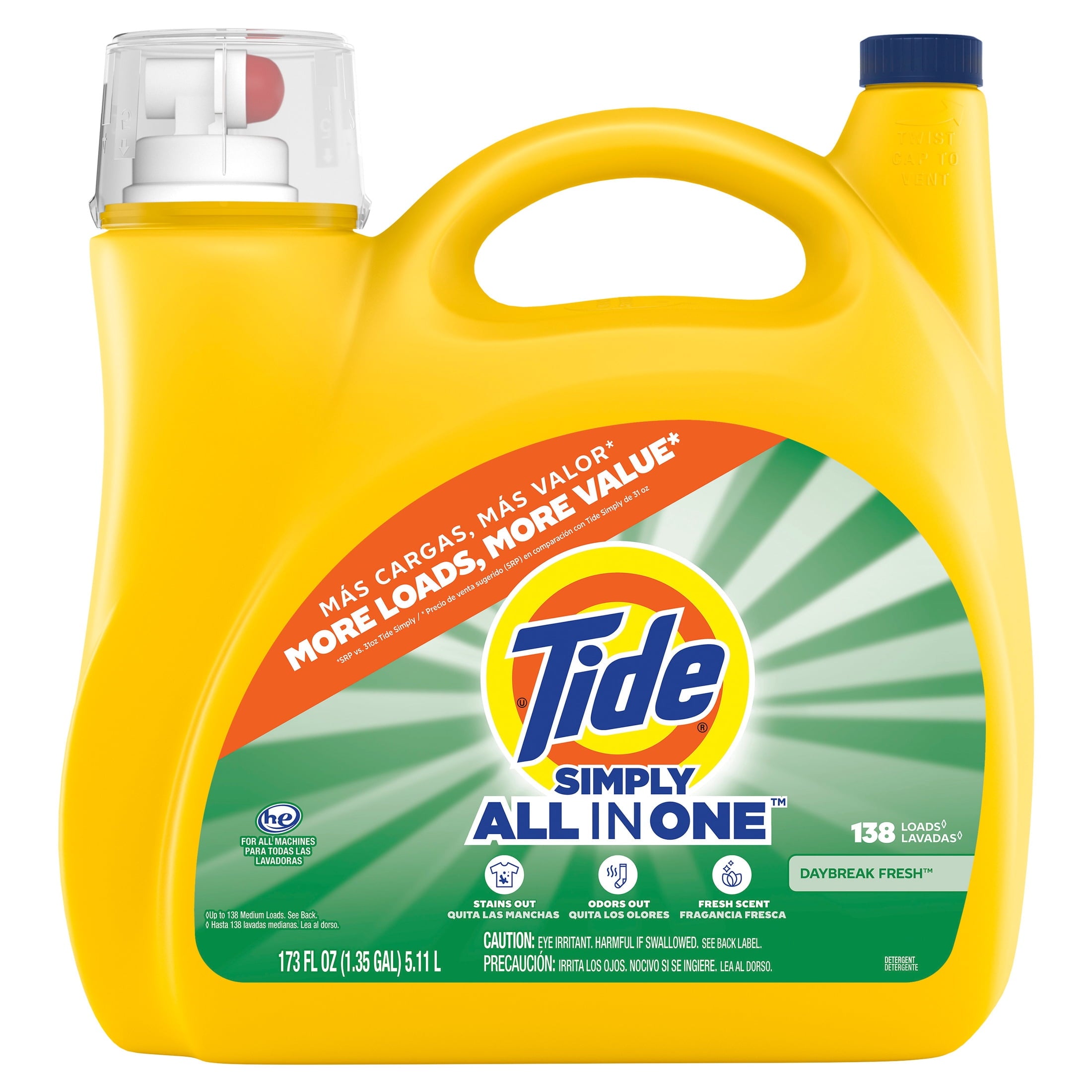 Tide Simply Laundry Detergent Liquid, Daybreak Fresh, 117 fl oz, 89 Loads