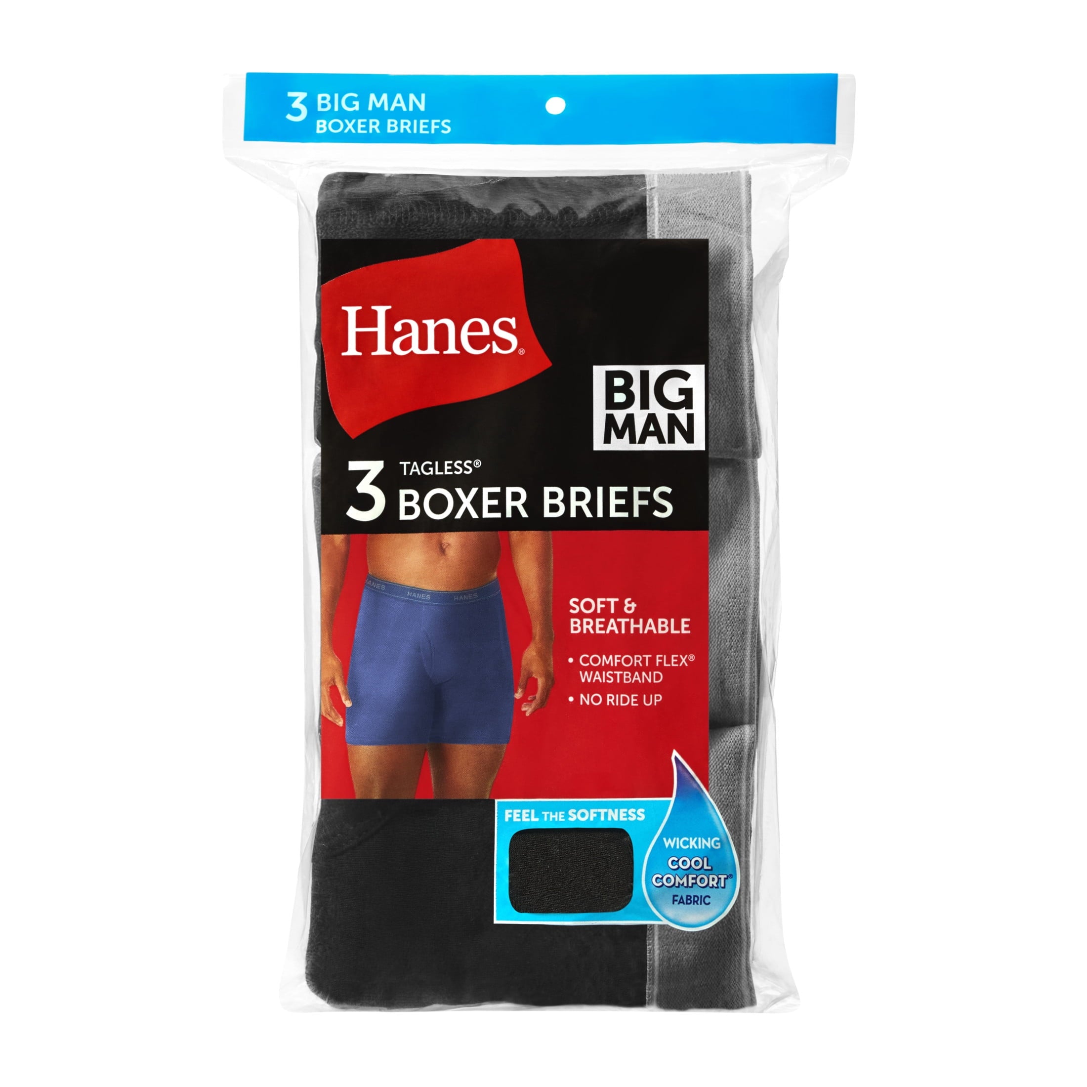 Hanes Mens Hanes Big Man Men's Cotton Boxer Brief Underwear Pack, 3-Pack, Big & Tall Sizes