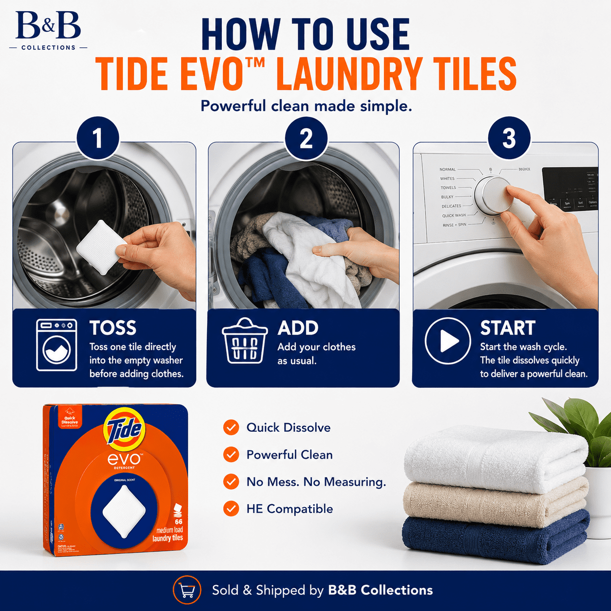 Tide evo Laundry Detergent Tiles, Original Scent, Quick Dissolve Concentrated Laundry Soap, HE Compatible, 66 Medium Loads