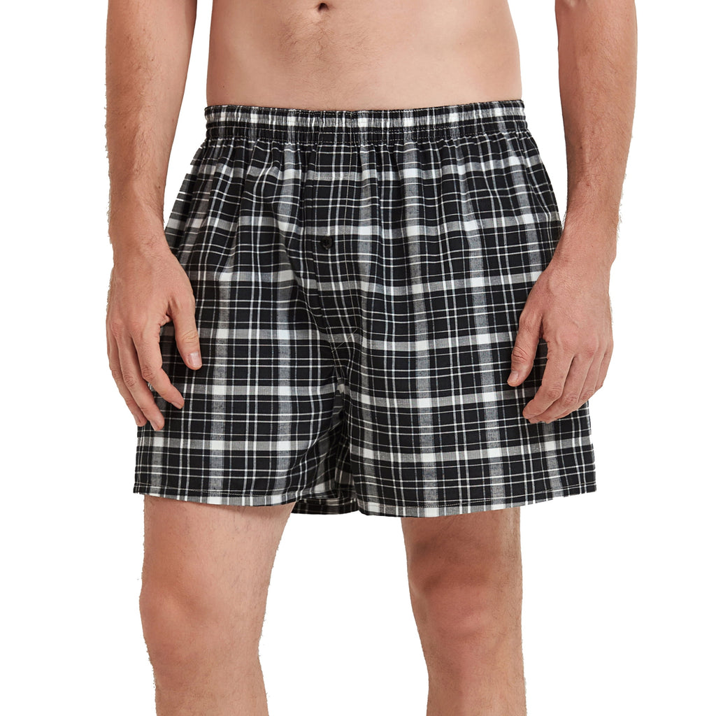 Onimisc Men's Woven Boxer Shorts Cotton Plaid Boxers for Men Underwear with Button Fly, 6 Pack