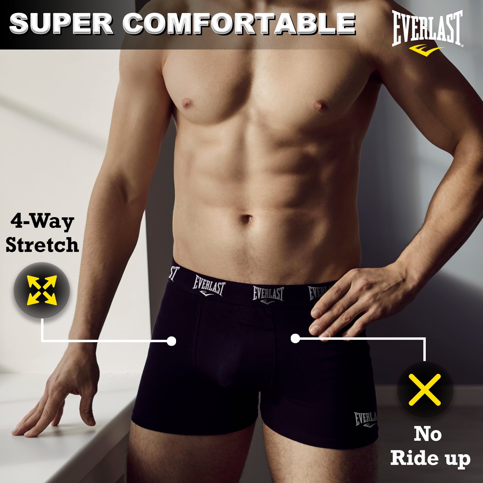 Everlast Men's Performance Underwear Stretch Boxer Briefs with Fly, 6-Pack