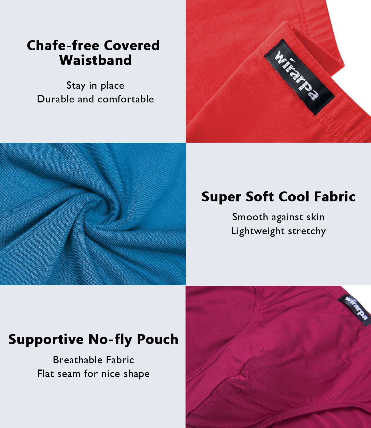 wirarpa Men's Underwear Modal Microfiber Briefs No Fly Underpants 4 Pack Sizes S-3XL