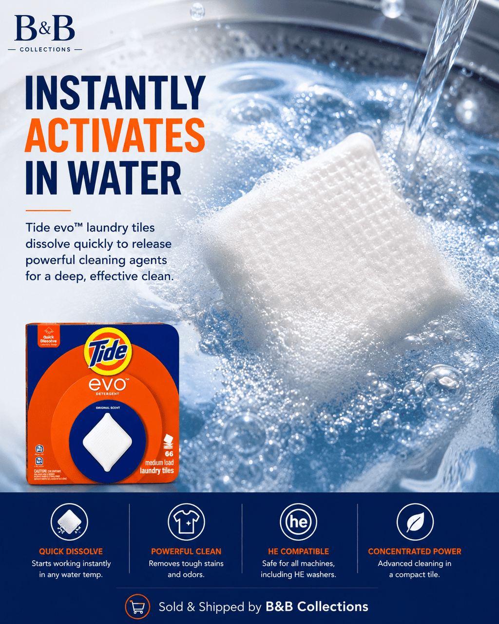 Tide evo Laundry Detergent Tiles, Original Scent, Quick Dissolve Concentrated Laundry Soap, HE Compatible, 66 Medium Loads