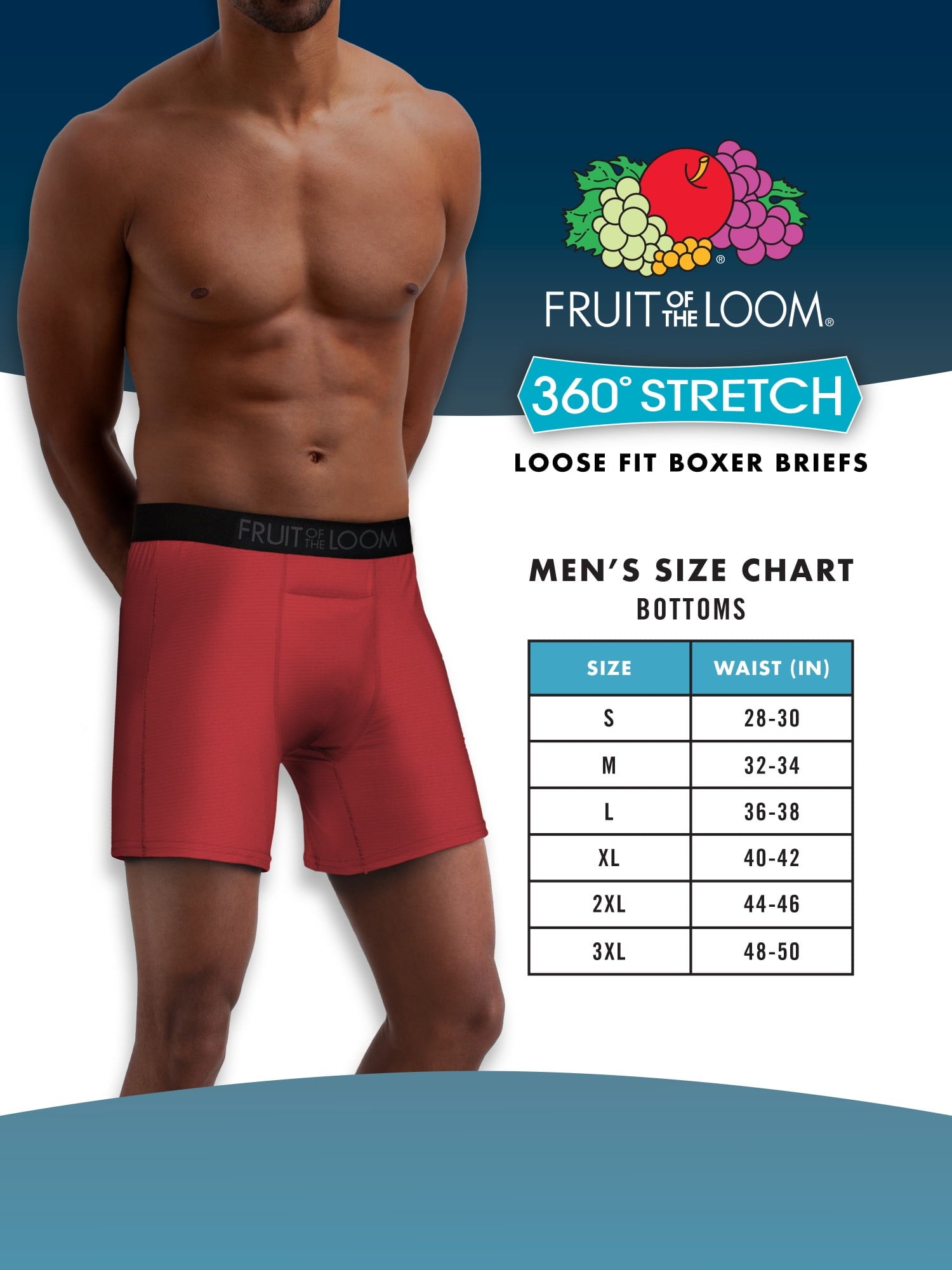 Fruit of the Loom Men's 360 Stretch Performance Cooling Channels Boxer Briefs, 6-Pack