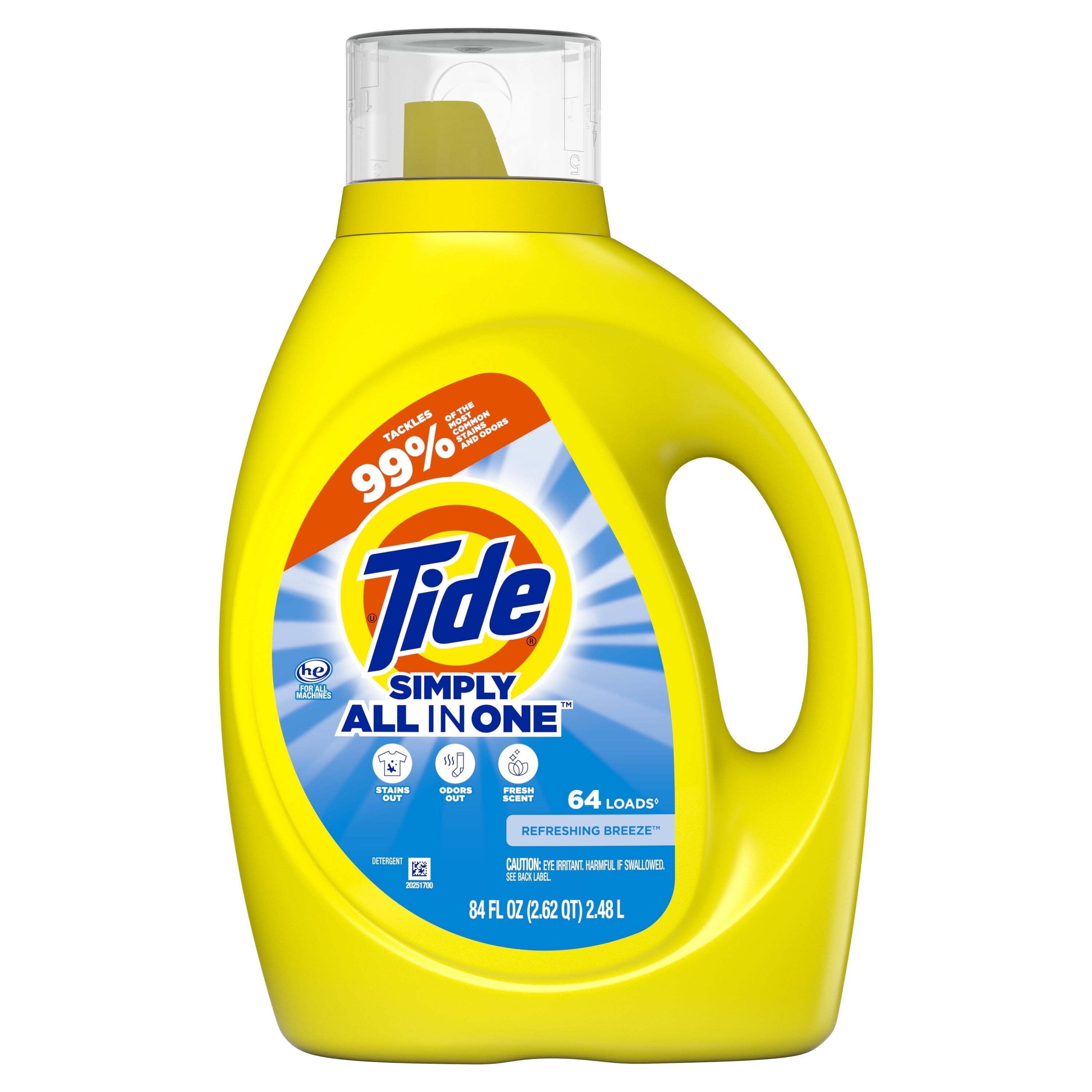 Tide Simply Laundry Detergent Liquid All-In-One, Refreshing Breeze Scent, 117 fl oz, 89 Loads