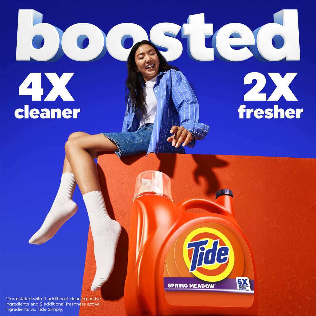 Tide Laundry Detergent Liquid with 6X Boosted Cleaning Power, Spring Meadow Scent, 158 fl oz, 126 Loads