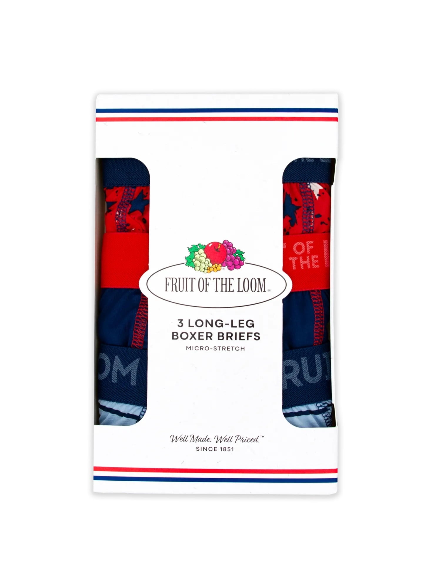 Fruit of the Loom Men's Americana Stretch Boxer Briefs, Moisture Wicking Underwear, 3-Pack