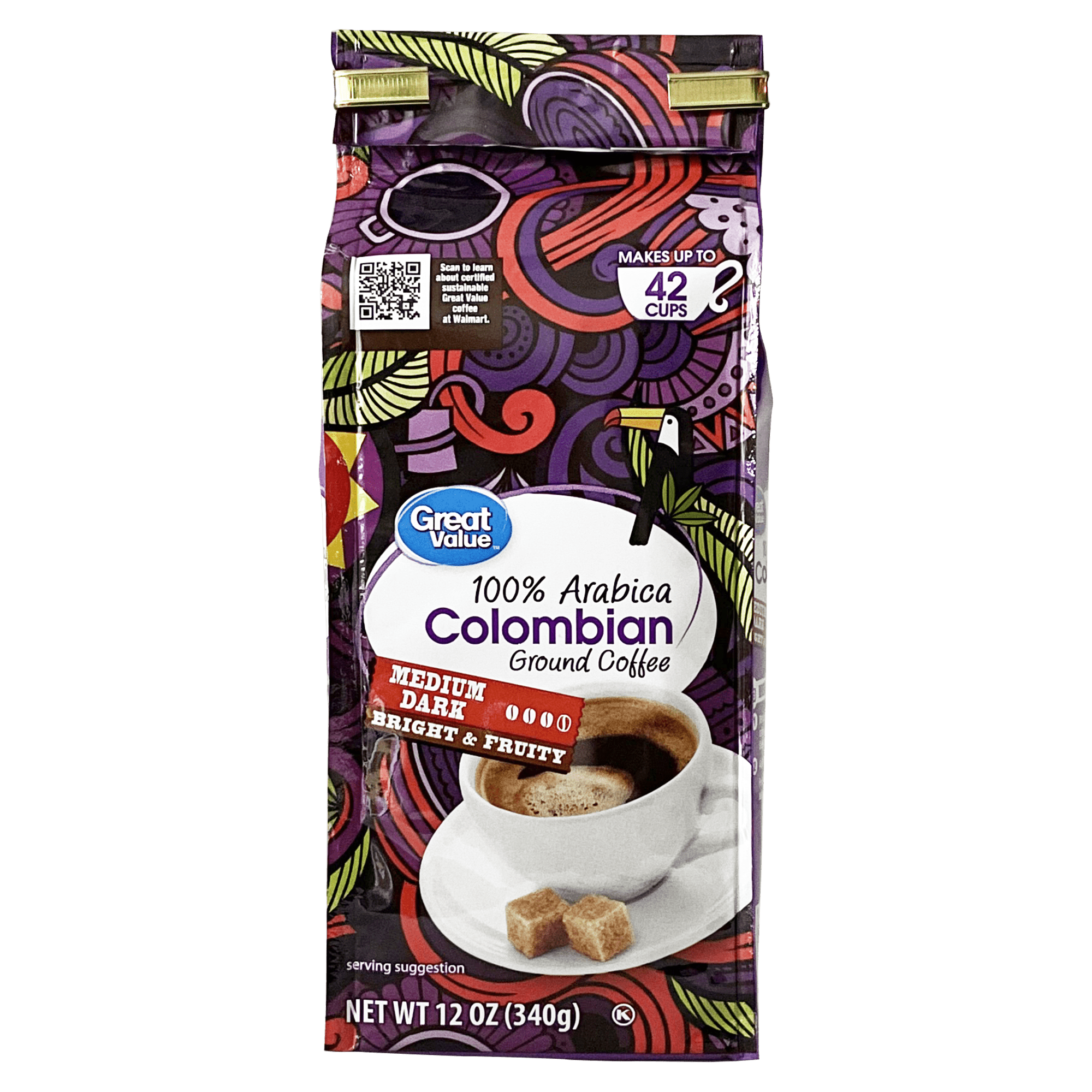 (6 pack) Great Value 100% Arabica Colombian Medium-Dark Roast Ground Coffee, 12 oz, Bag