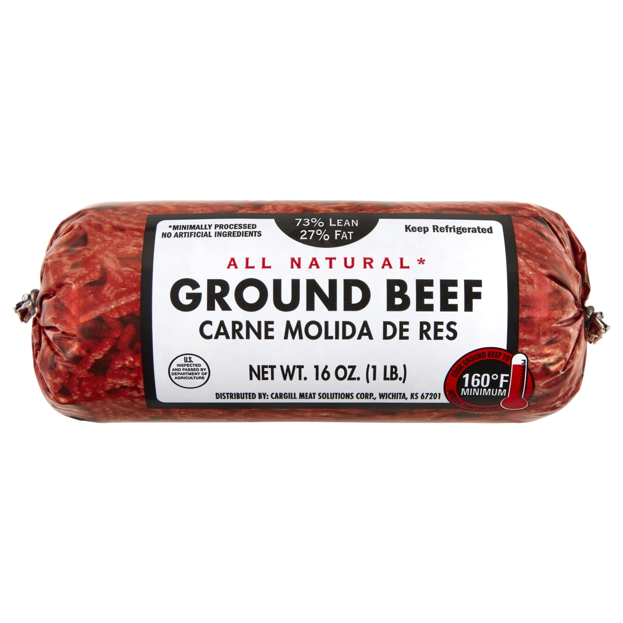73% Lean / 27% Fat Ground Beef, 1 lb Roll, Fresh, All Natural*