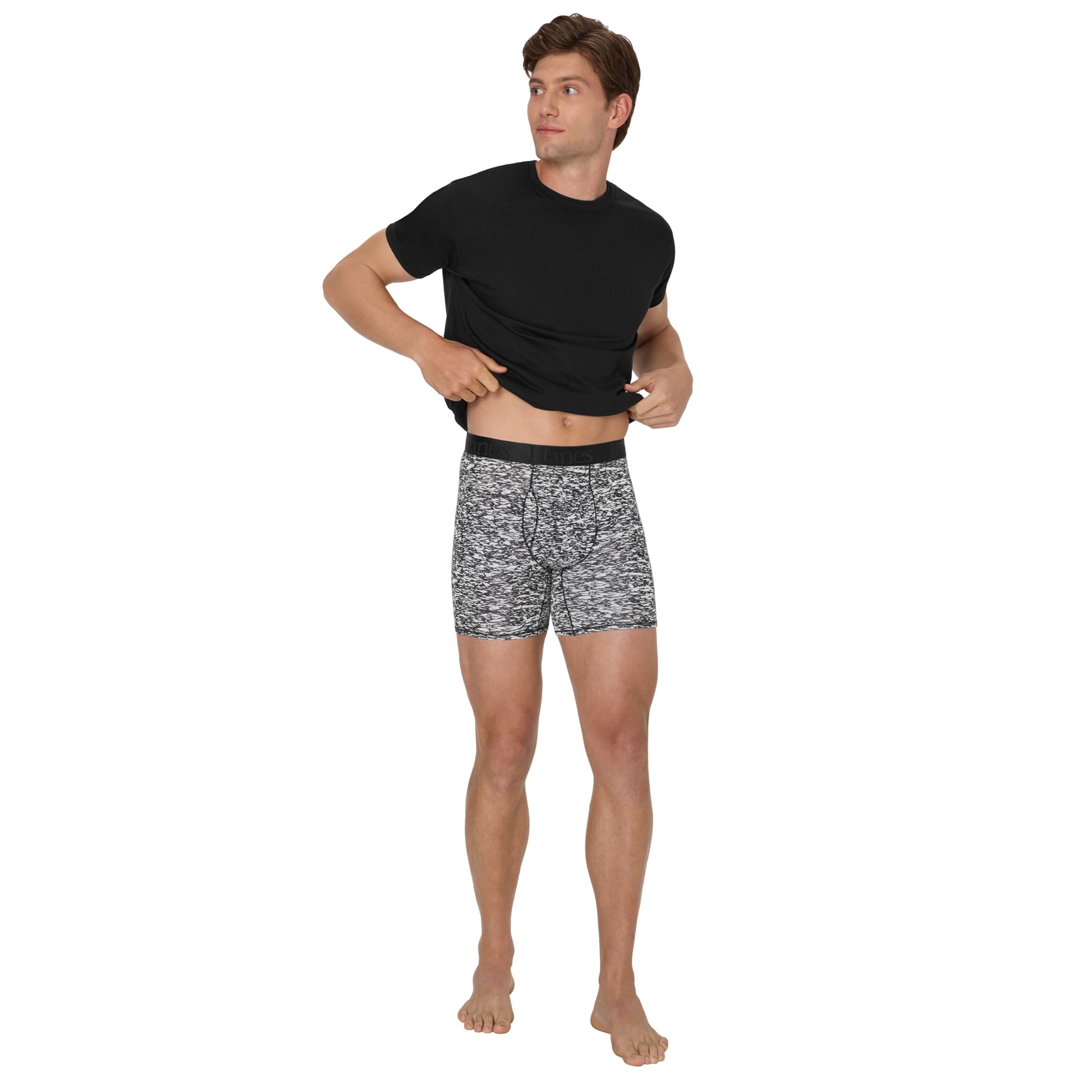 Hanes Originals Men's SuperSoft Boxer Brief Underwear Pack, Black/Grey/Print, 3-Pack