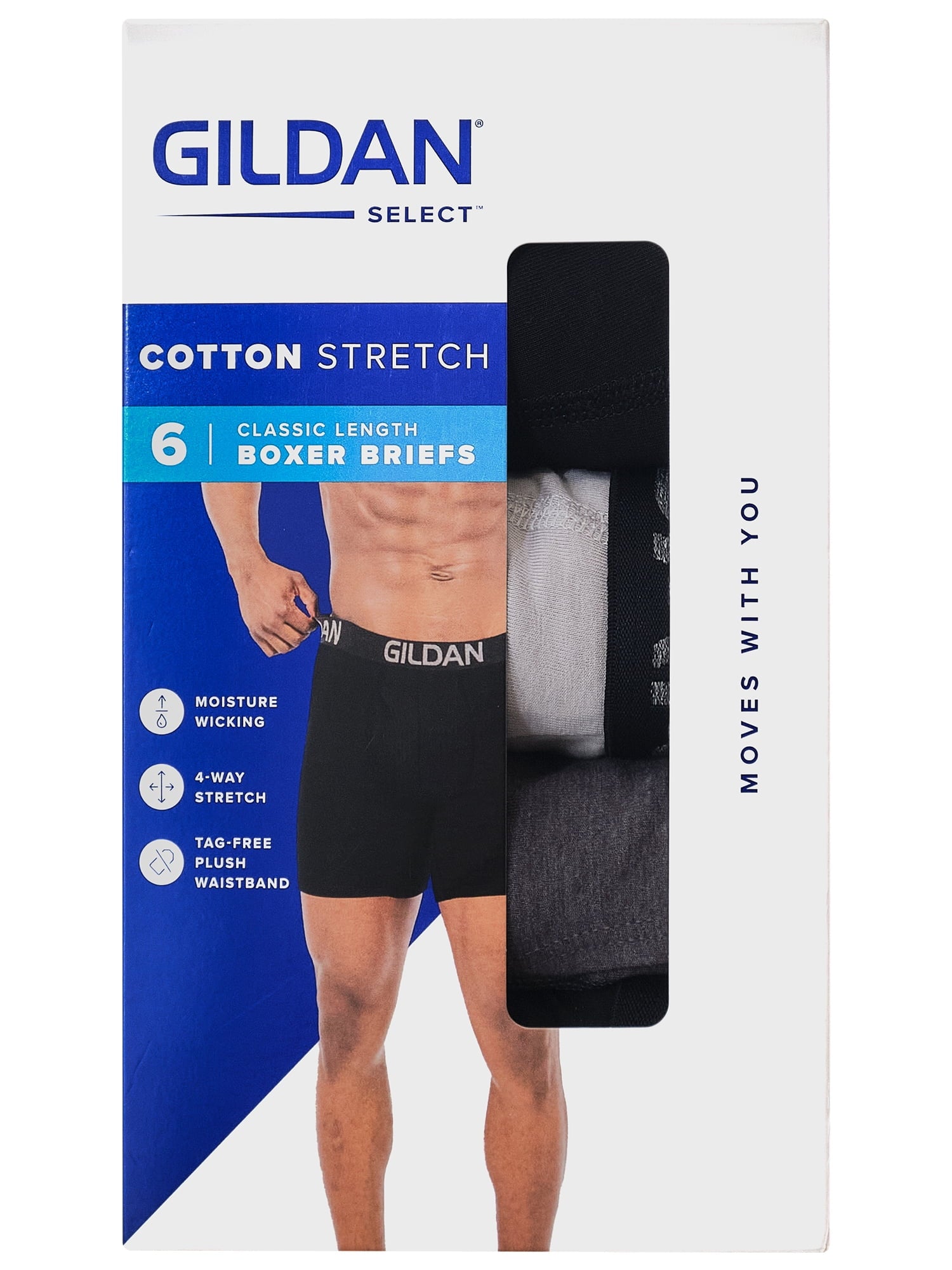 Gildan Men's Cotton Stretch Boxer Briefs, 6-Pack, Sizes S-2XL