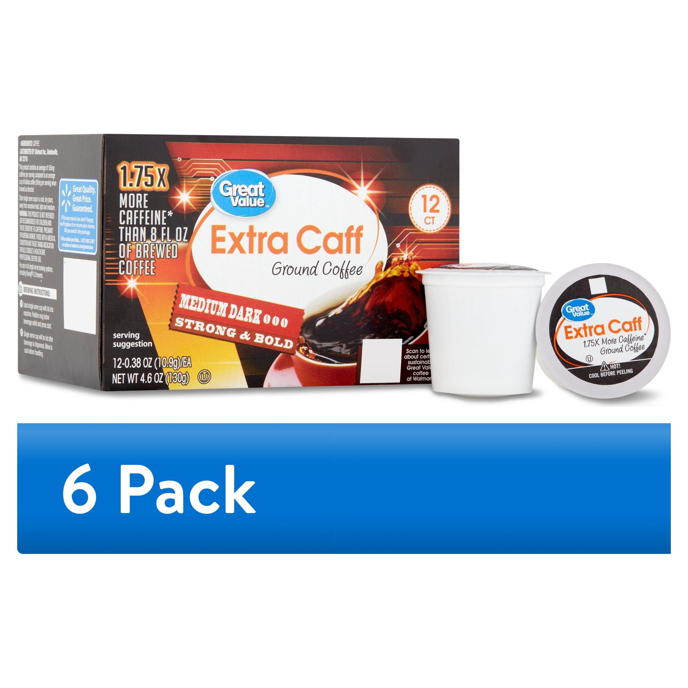 (6 pack) Great Value Extra Caff Medium-Dark Roast Coffee Pods, 12 Ct
