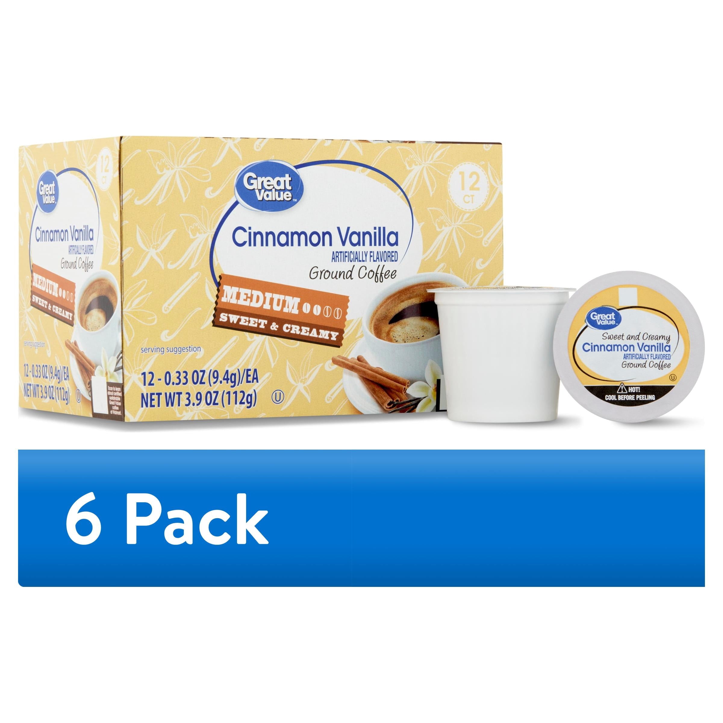 (6 pack) Great Value Medium Roast Cinnamon Vanilla Ground Coffee Pods, 12 Count