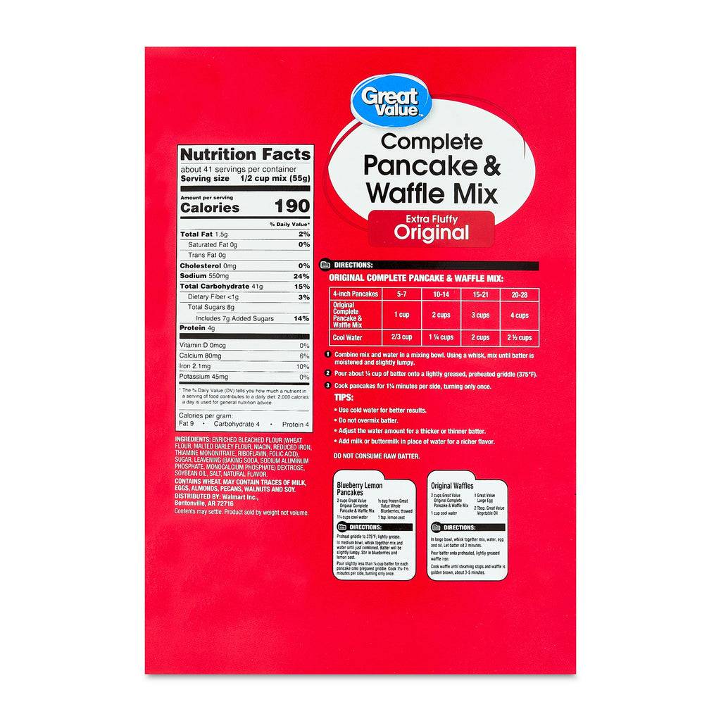 Great Value Complete Pancake & Waffle Mix, Extra Fluffy, Original, 5 lbs