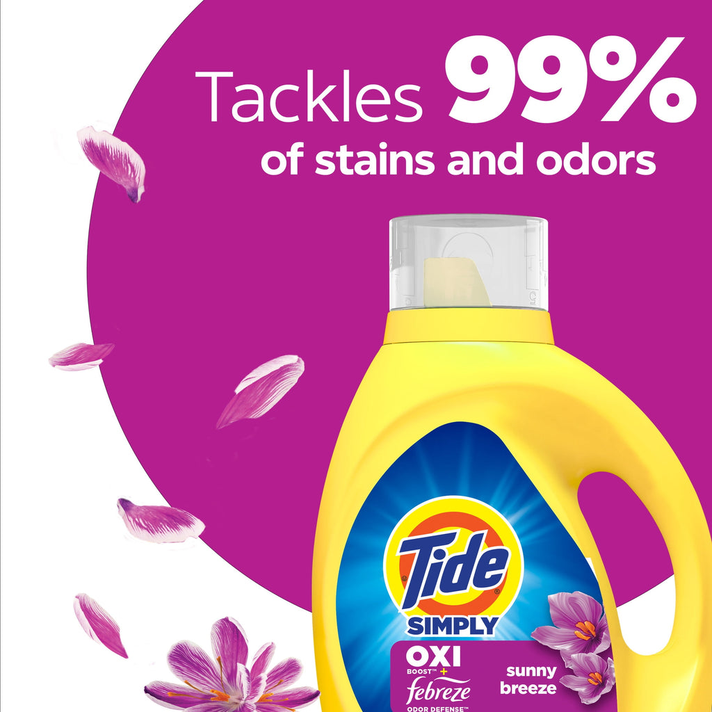 Tide Simply Laundry Detergent Liquid, Oxi Boost + Febreze Odor Defense, Sunny Breeze Scent, 31 fl oz, 22 Loads