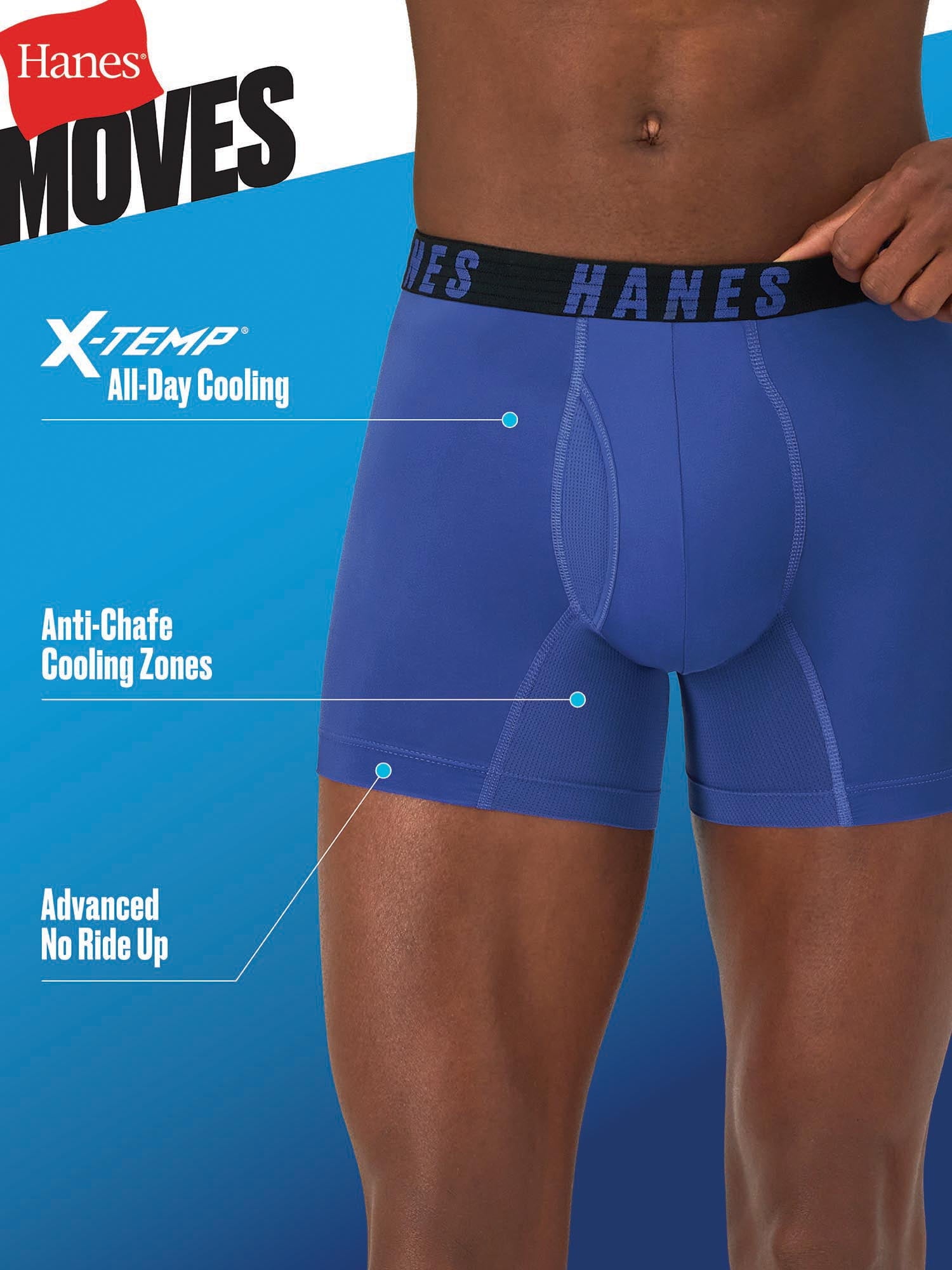 Hanes Moves Men's Anti-Chafe Trunk Underwear, X-Temp, 3-Pack, 4" Inseam