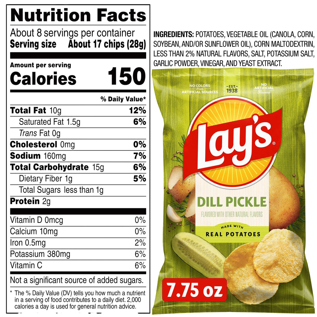 Lay's Dill Pickle Potato Snack Chips, 7.75 oz Bag