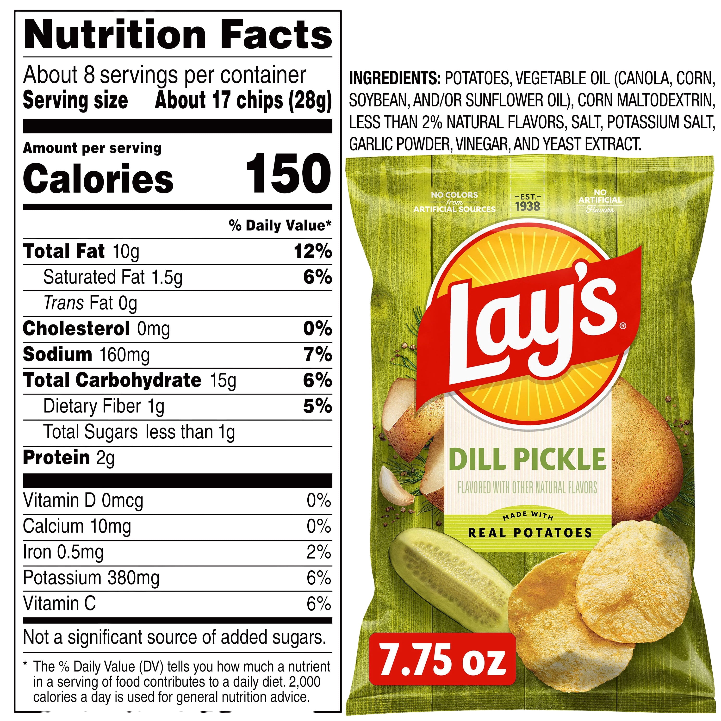 Lay's Dill Pickle Potato Snack Chips, 7.75 oz Bag