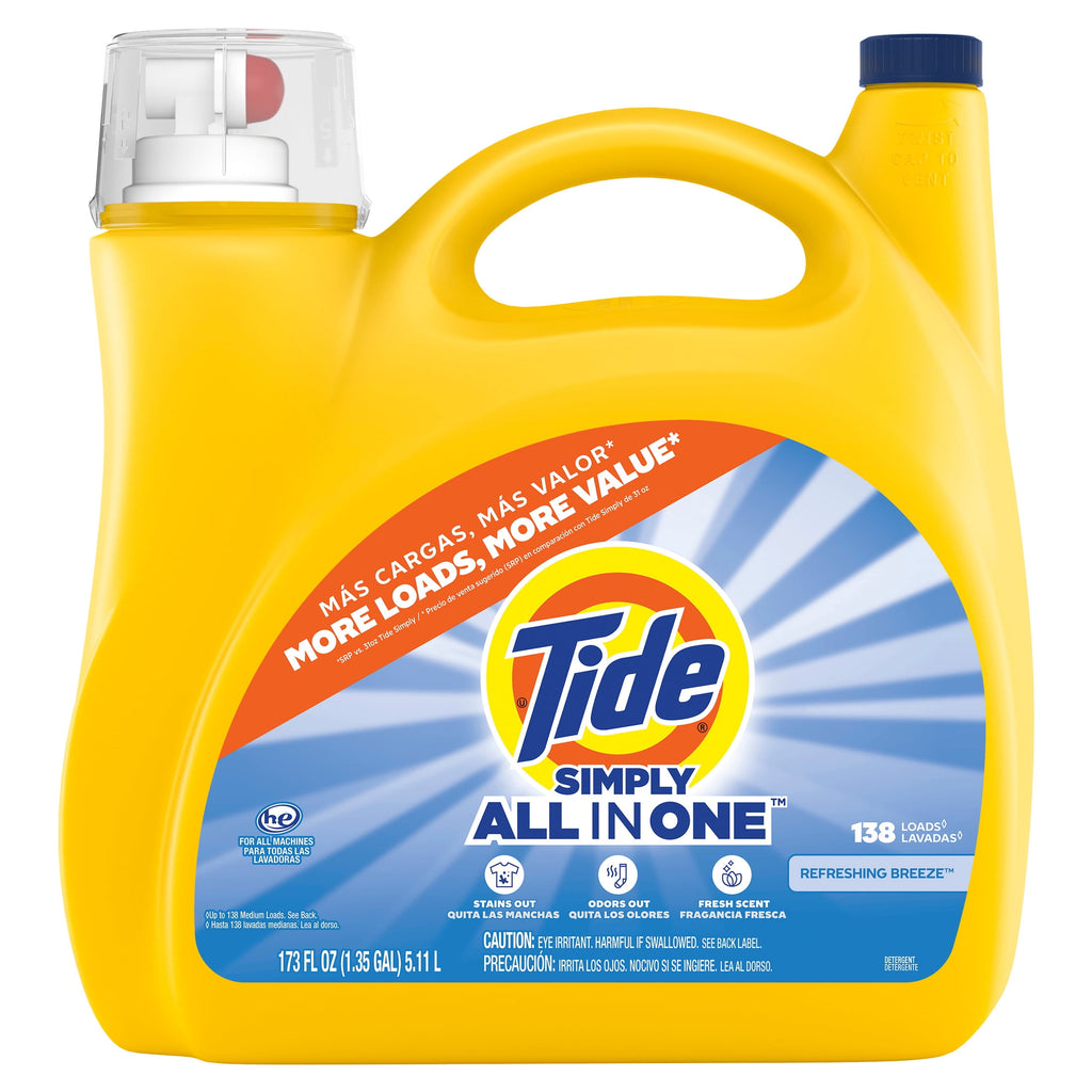 Tide Simply Laundry Detergent Liquid All-In-One, Refreshing Breeze Scent, 117 fl oz, 89 Loads