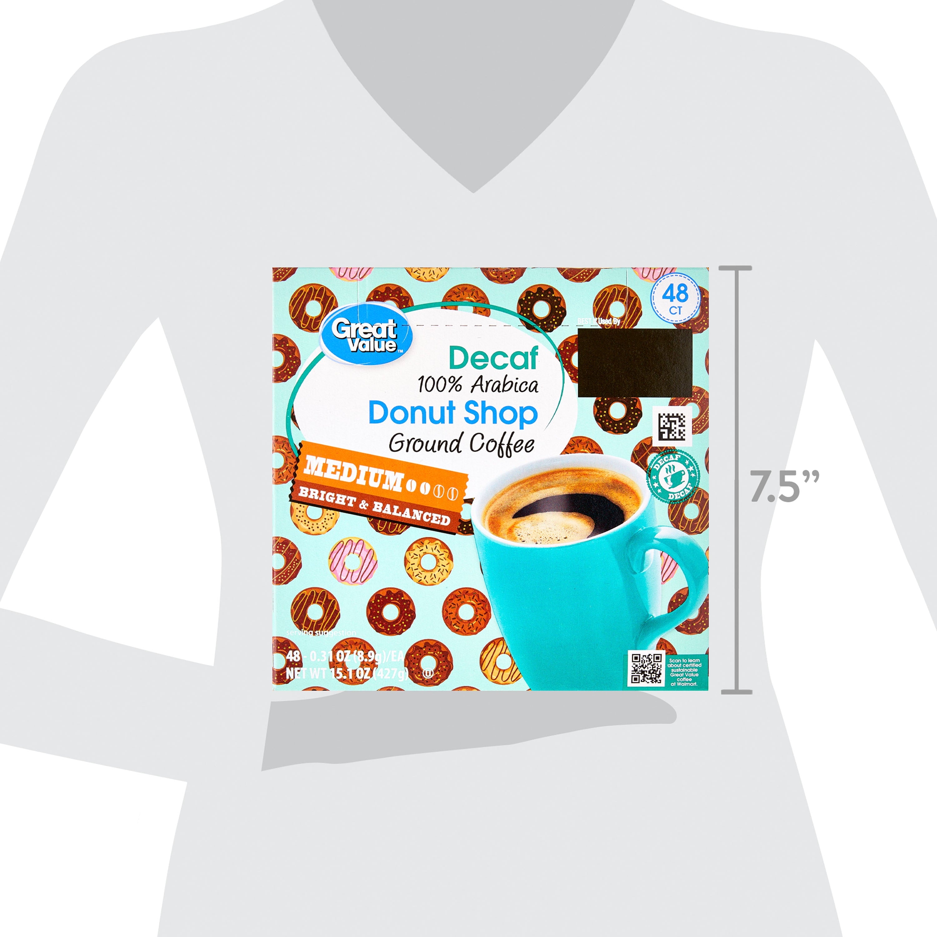 Great Value Donut Shop Decaf Ground Coffee Pods, 12 Count